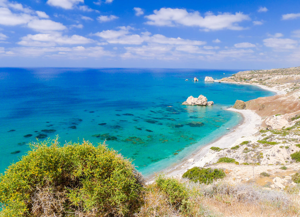 Rock of Aphrodite, beautiful beach and sea bay, Cyprus island