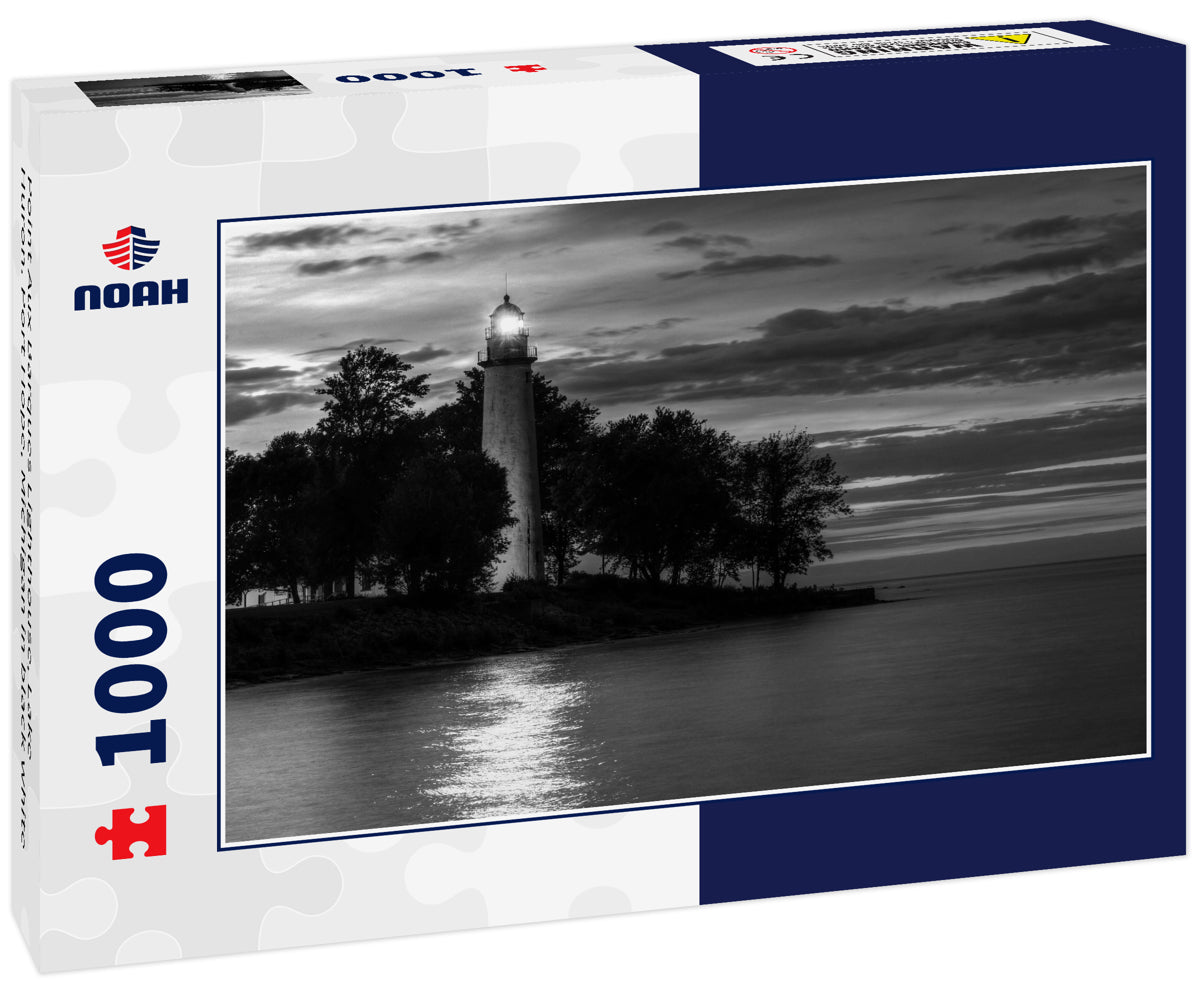 Point Aux Barques Lighthouse, Lake Huron. Port Hope, Michigan in black white