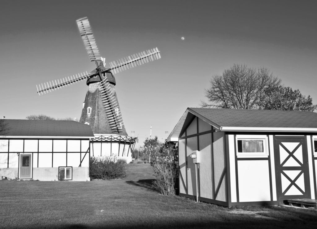 Danish Windmill in Elk Horn, Shelby County Iowa USA in black white