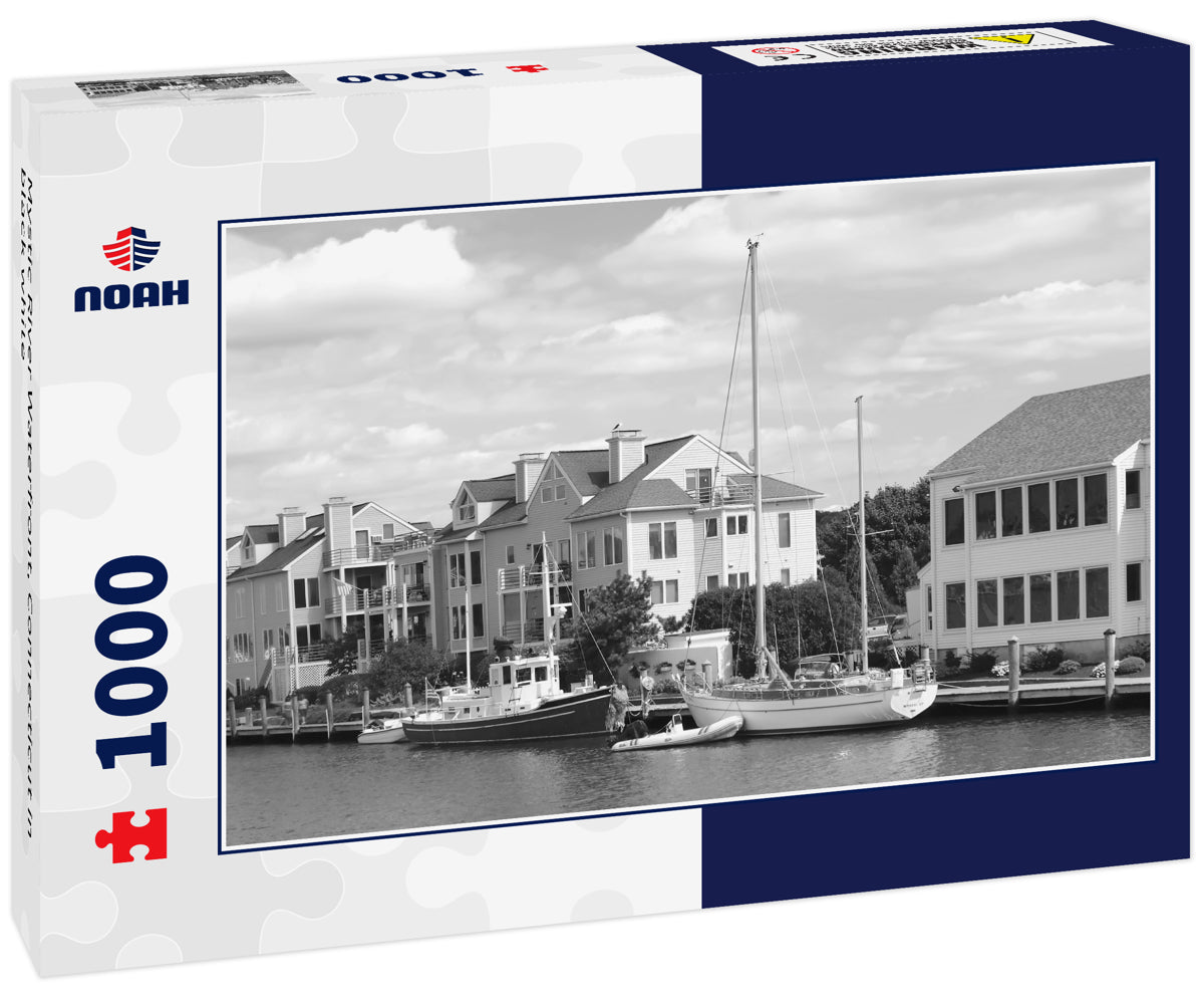 Mystic River Waterfront, Connecticut in black white