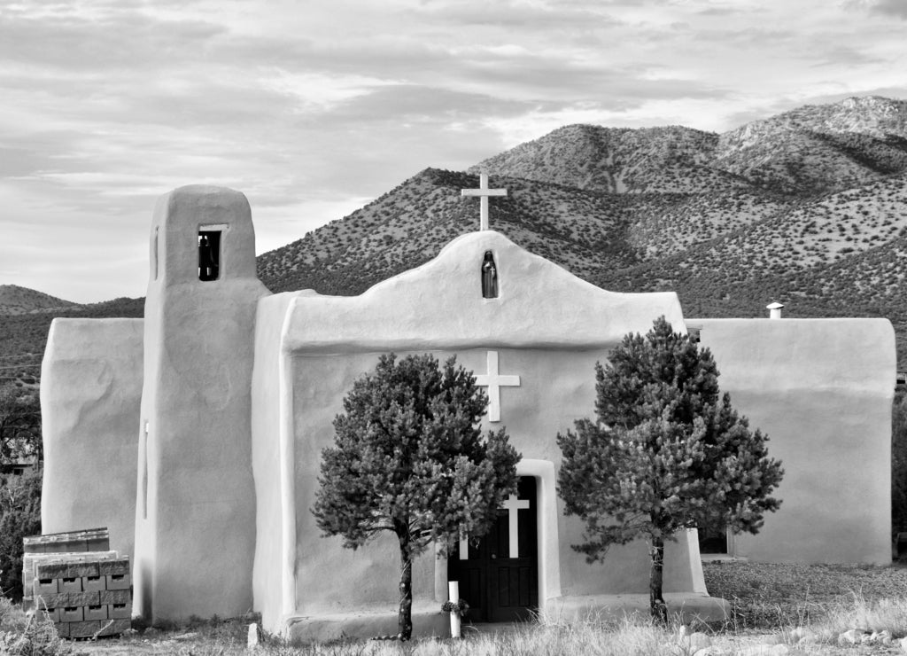 San Francisco Church in Golden, New Mexico in black white