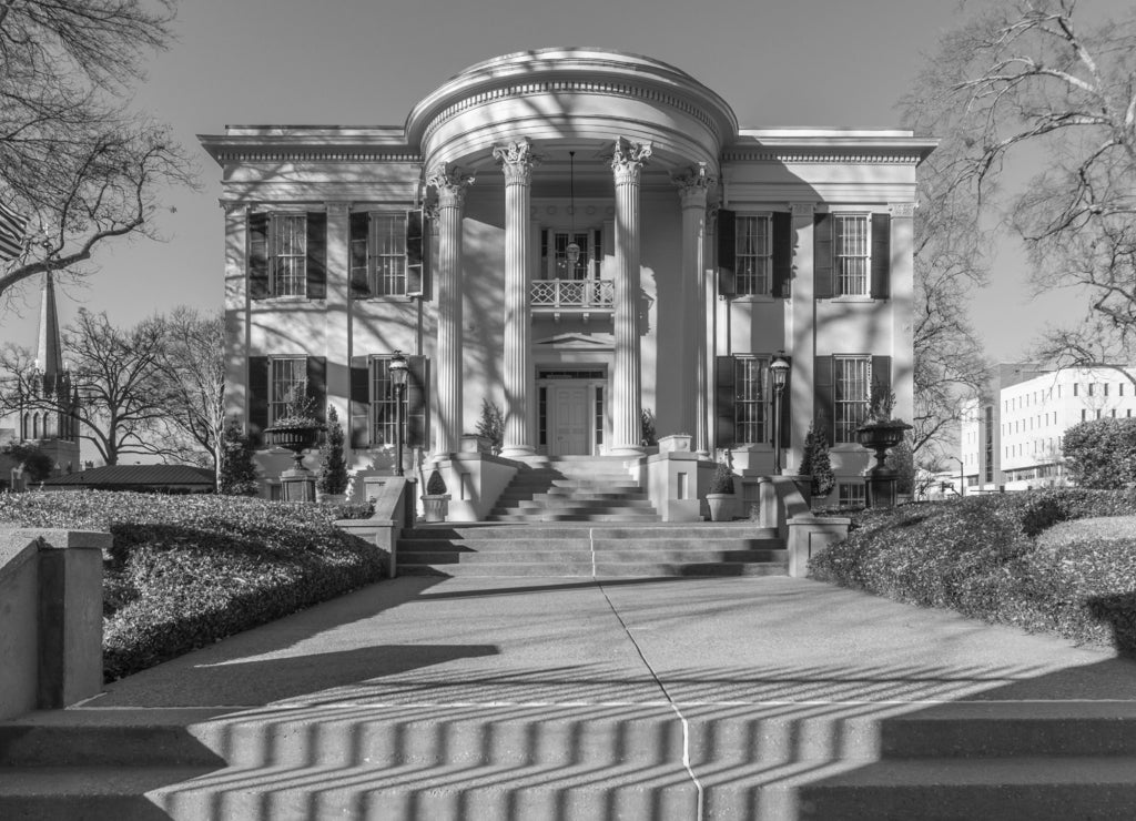 Mississippi Governor's Mansion in Jackson, Mississippi in black white