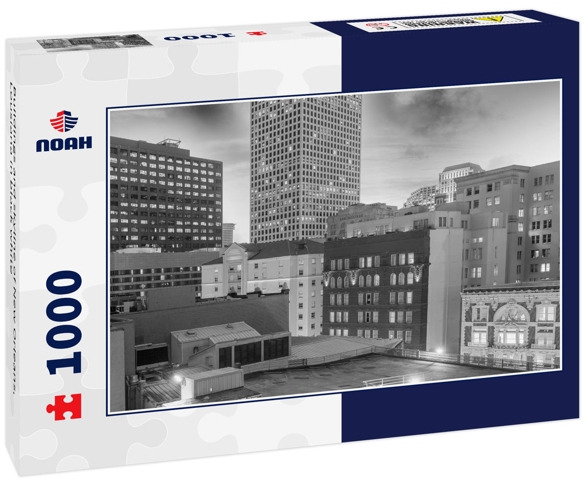 Buildings and skyline of New Orleans, Lousiana in black white