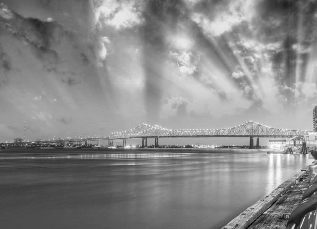 Buildings and skyline of New Orleans, Lousiana in black white