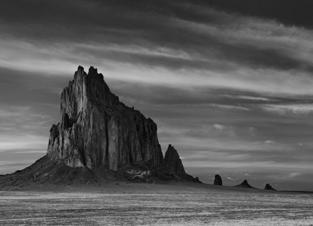 Shiprock, New Mexico, USA in black white