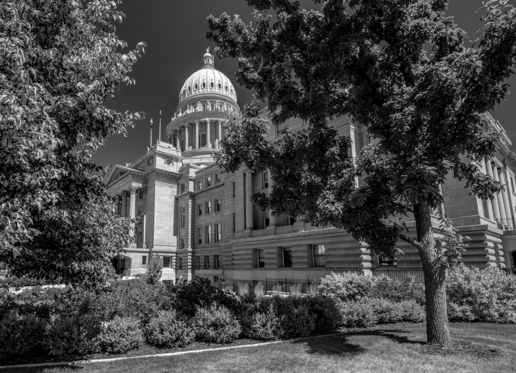 Unique view of the Idaho State capital building in black white