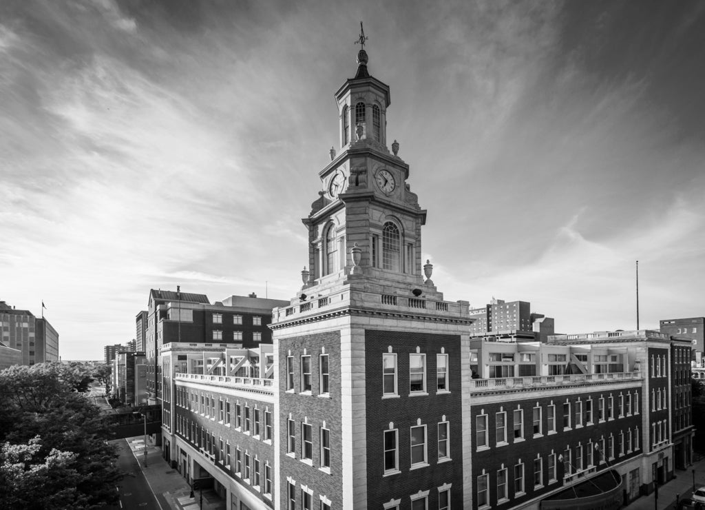 The Temple Square Building, in downtown New Haven, Connecticut in black white