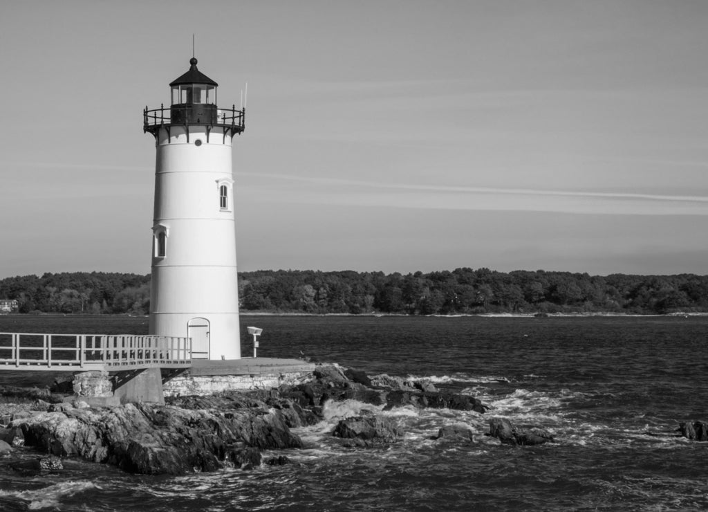 Portsmouth Harbor Lighthouse, New Hampshire in black white
