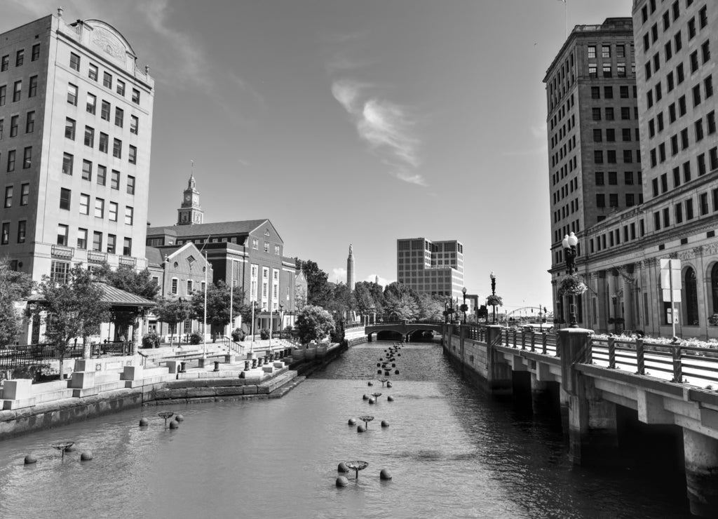 Waterplace Park - Providence, Rhode Island in black white