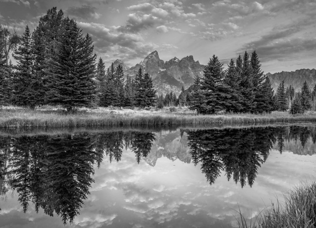 Grand Tetons view Wyoming in black white