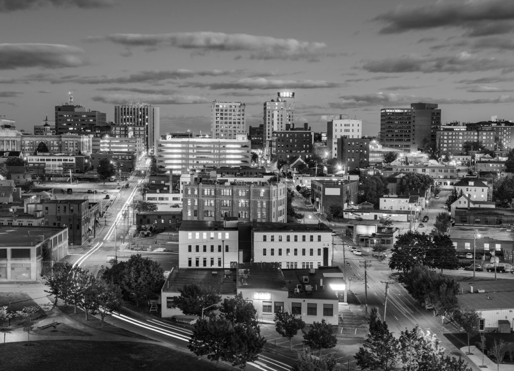 Portland, Maine Skyline in black white