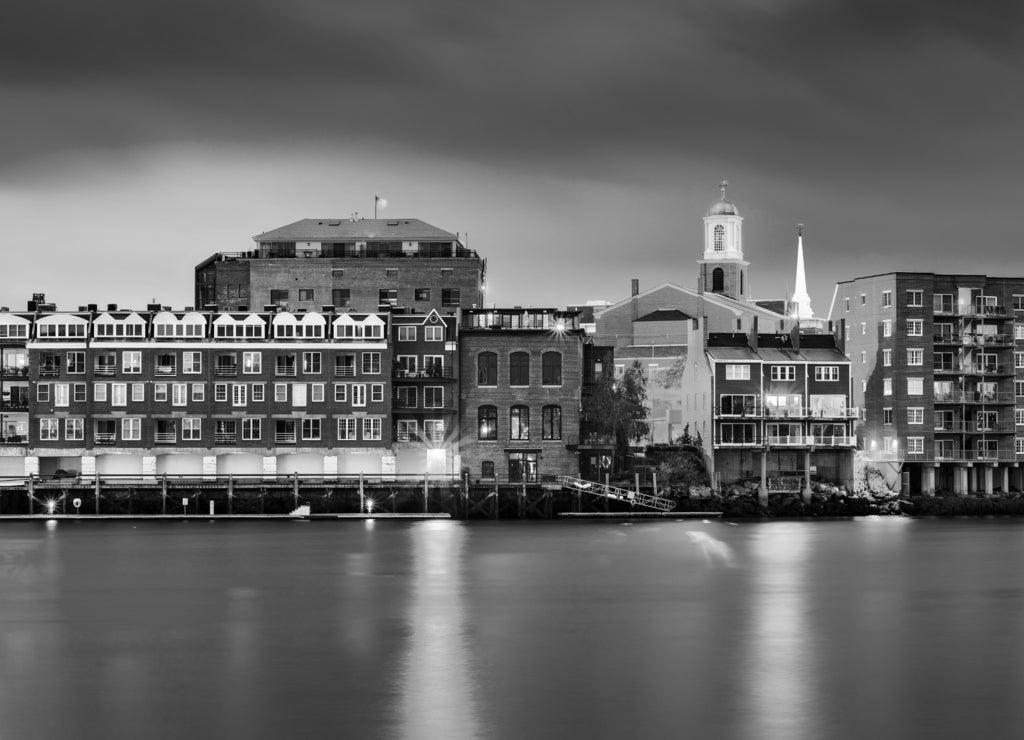 Portsmouth, New Hampshire Skyline in black white