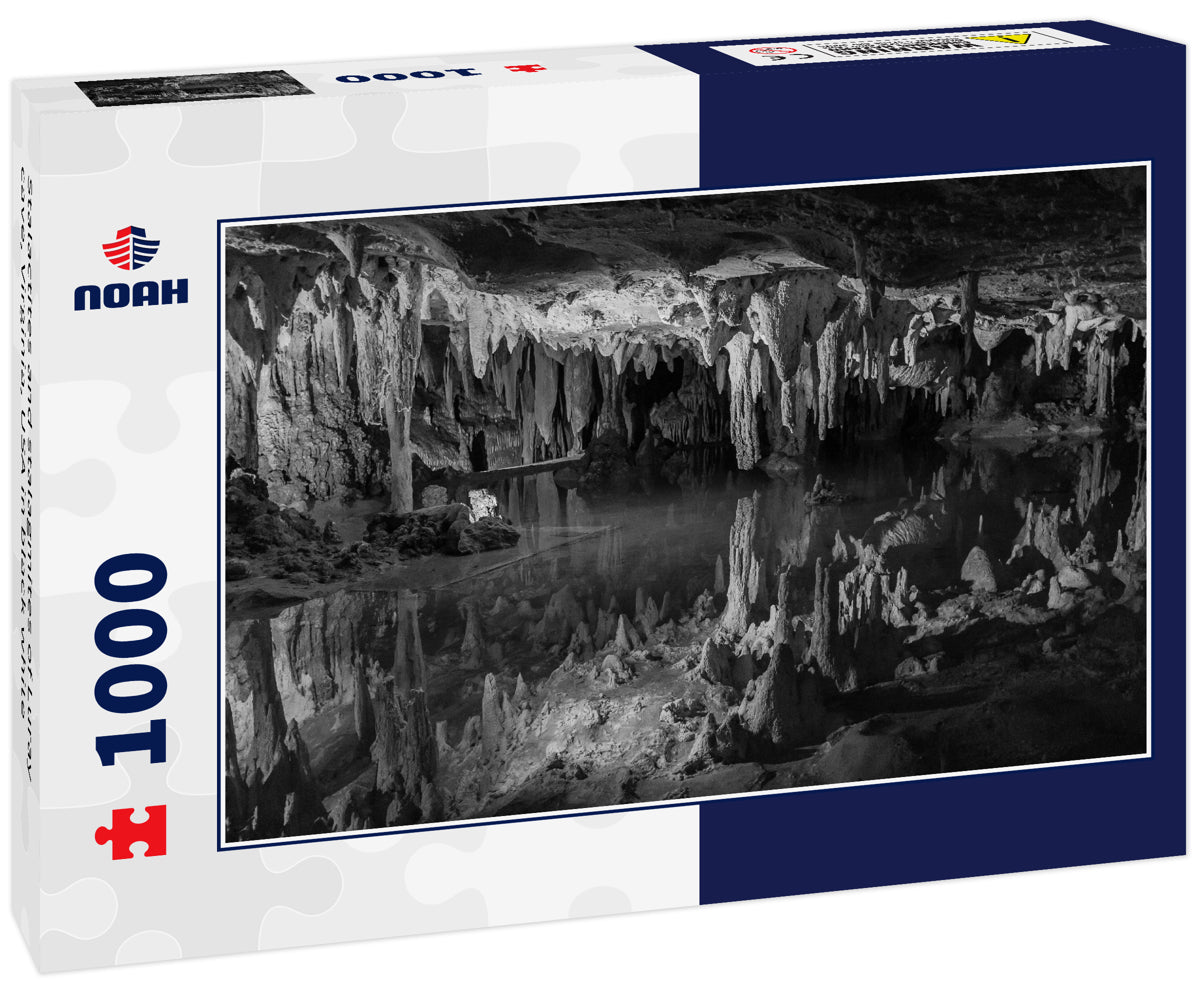 Stalactites and stalagmites of Luray cave, Virginia, USA in black white
