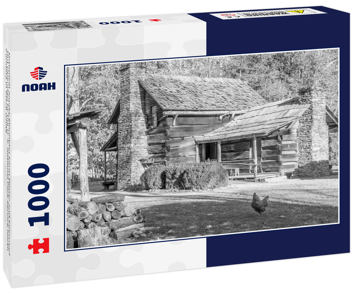 Historical Smoky Mountain Farm House and Firewood Hut Operated by the U. S. National Park Service North Carolina in black white