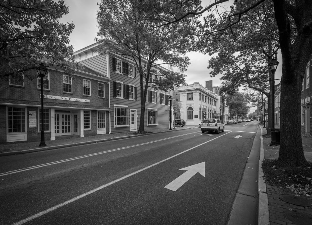 Washington Street, in downtown Easton, Maryland in black white