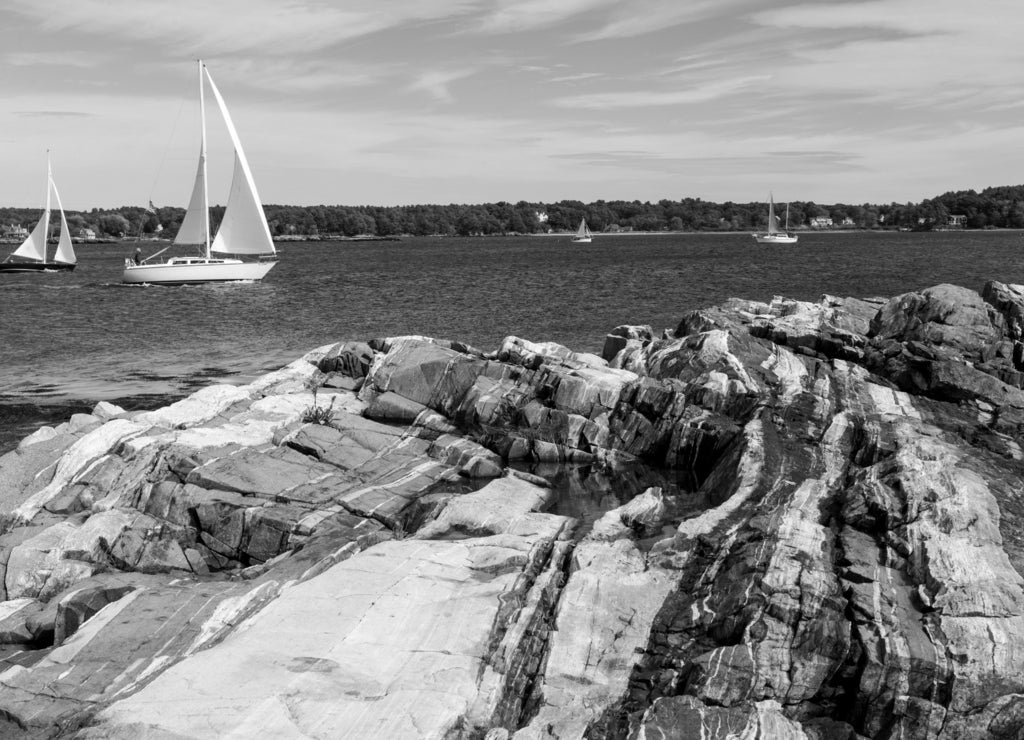 Portsmouth Harbor and Picsataqua River in Portsmouth, New Hampshire in black white