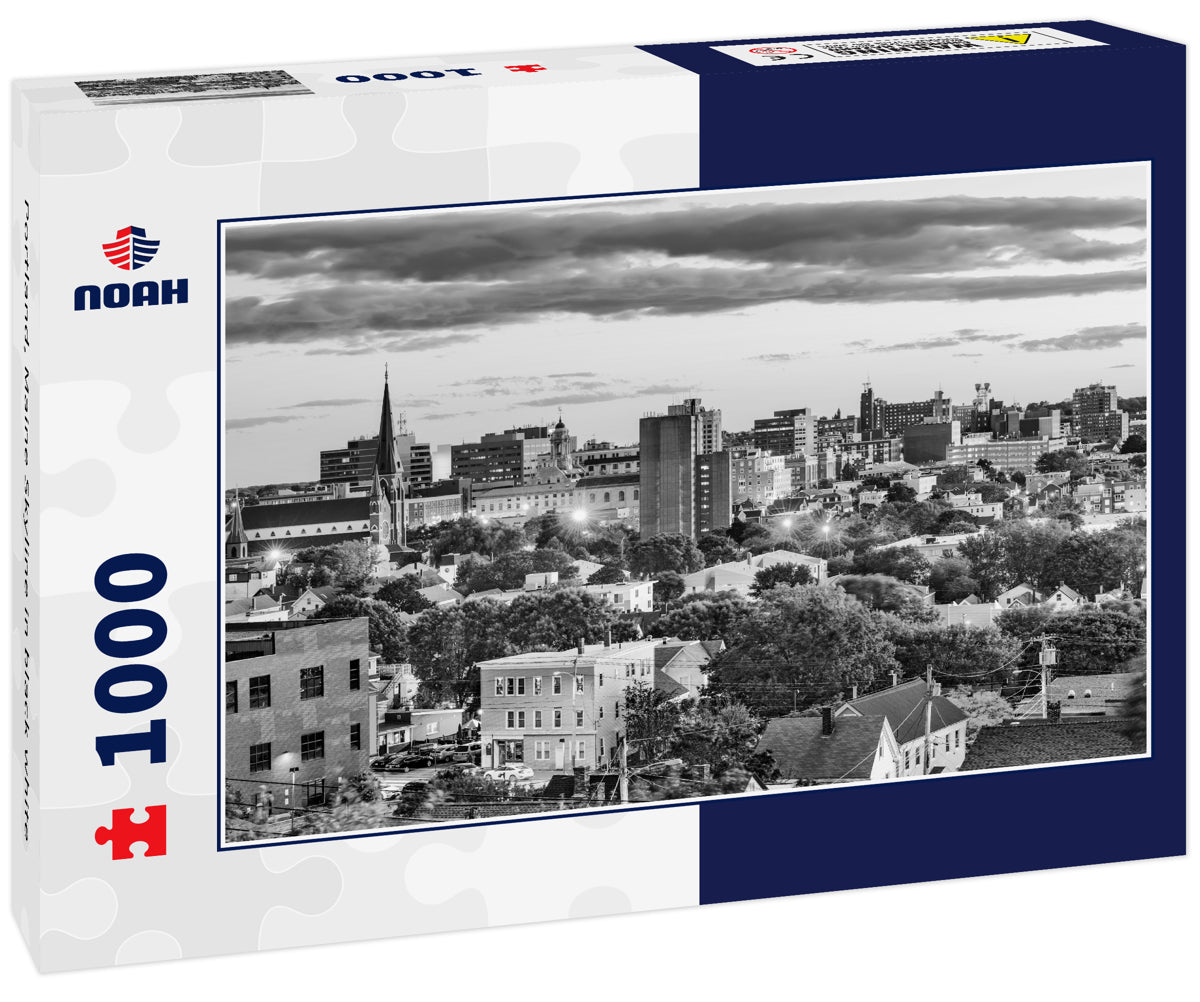Portland, Maine Skyline in black white