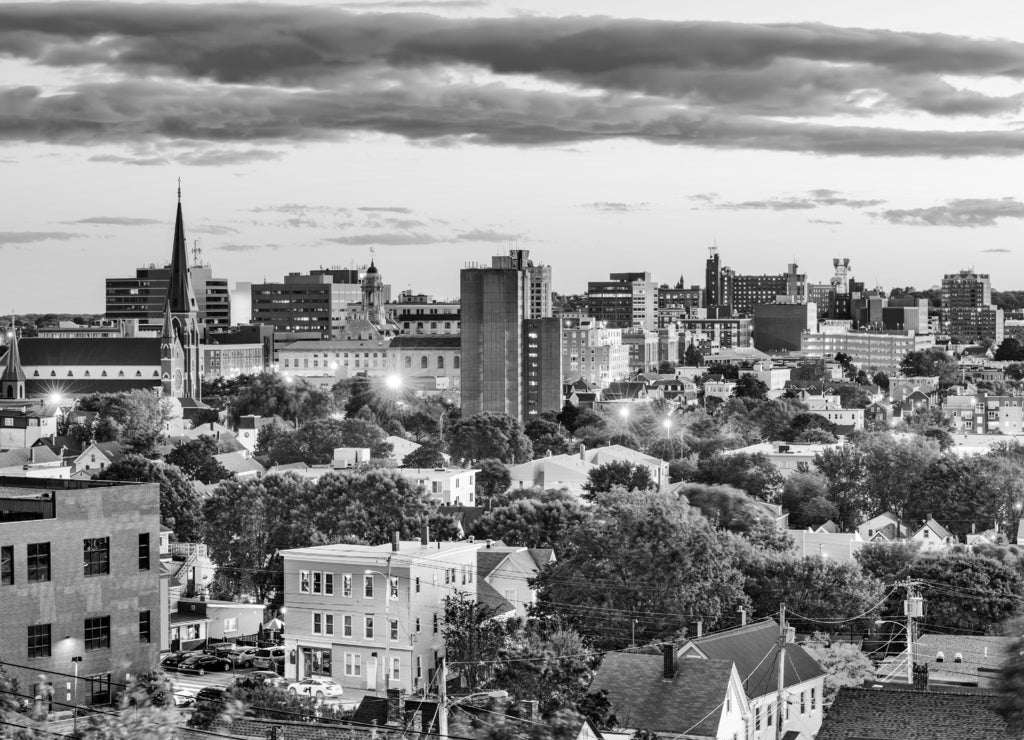 Portland, Maine Skyline in black white