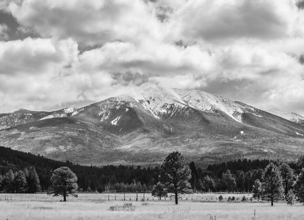 San Francisco Peaks with Snow, Flagstaff, Arizona in black white