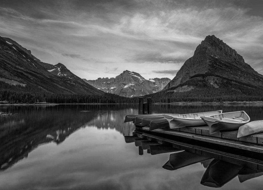 Dawn at Glacier National Park in black white