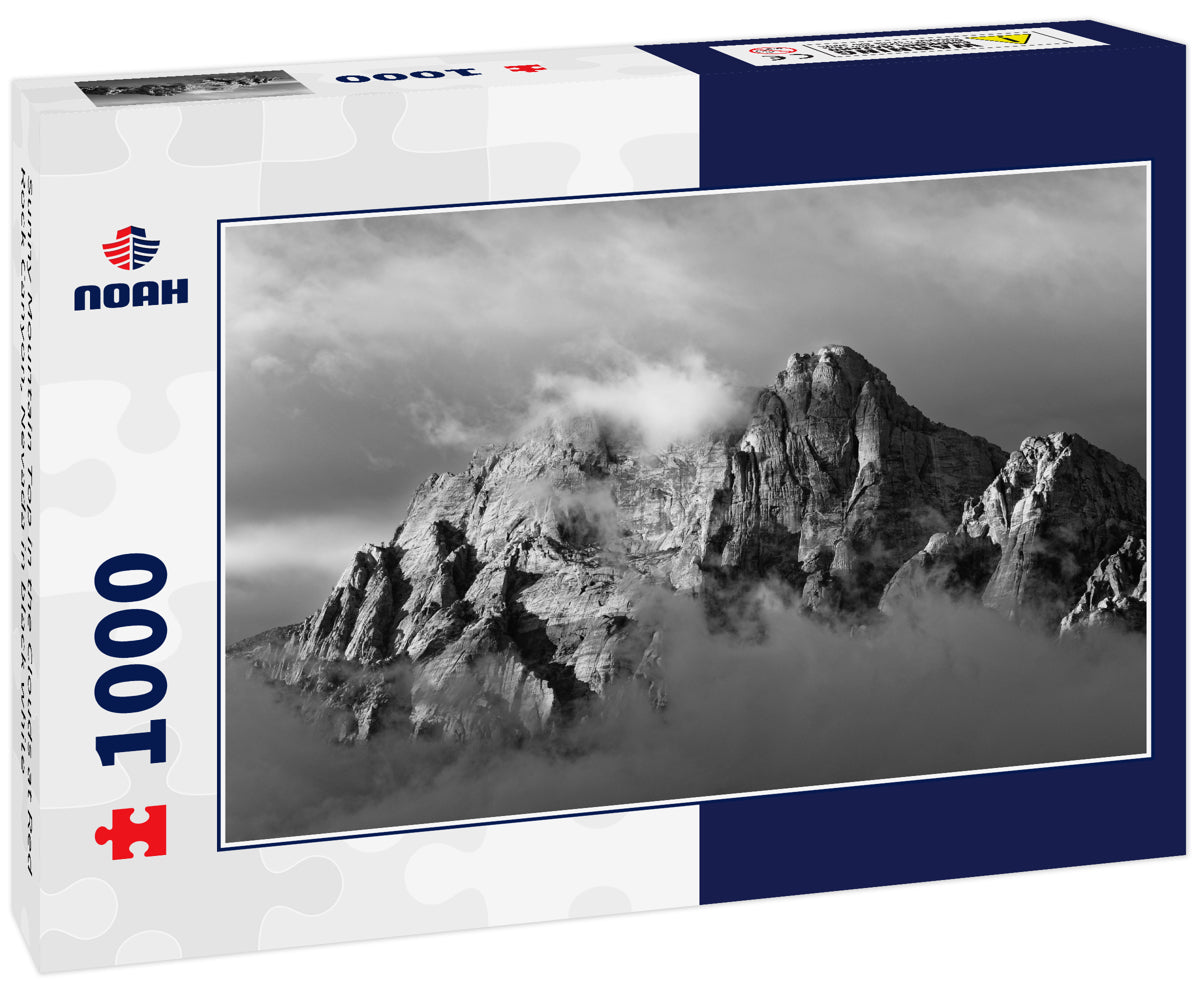 Sunny Mountain Top in the Clouds at Red Rock Canyon, Nevada in black white
