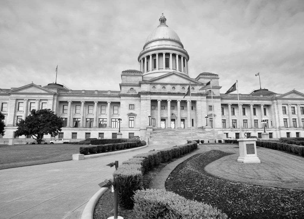 State Capital of Arkansas in black white