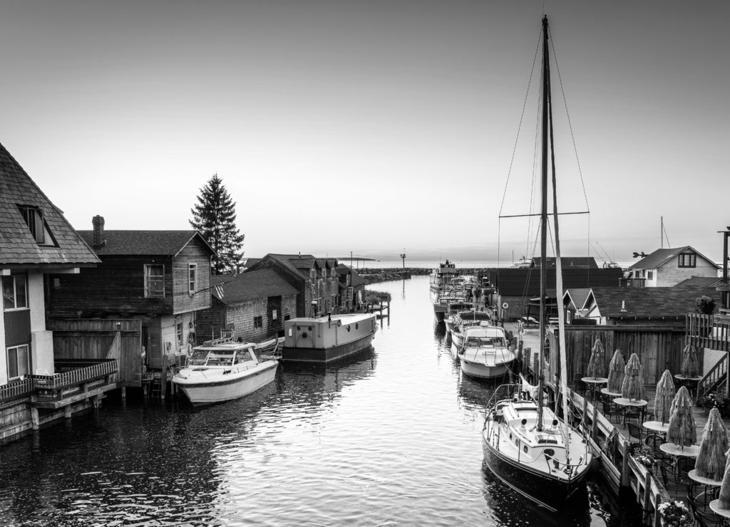 Sunset in Leland, Michigan in black white
