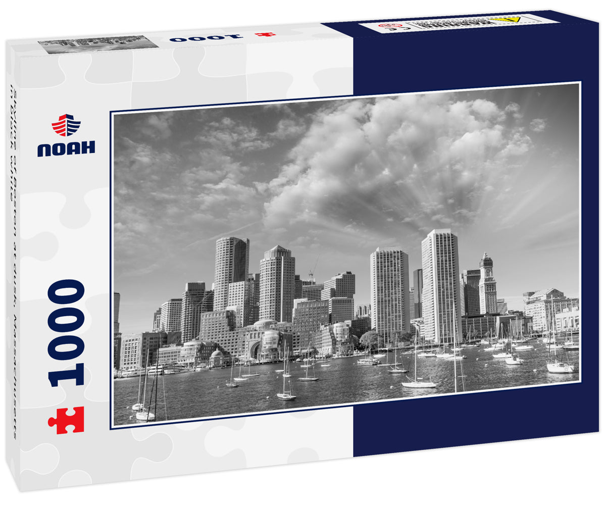 Skyline of Boston at dusk, Massachusetts in black white