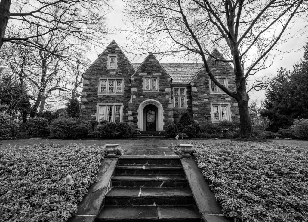 Guilford Neighborhood in Baltimore, Maryland during Spring in black white