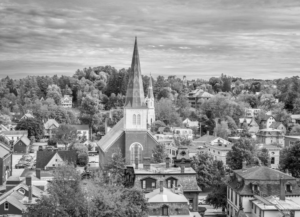 Montpelier, Vermont Town Skyline in black white
