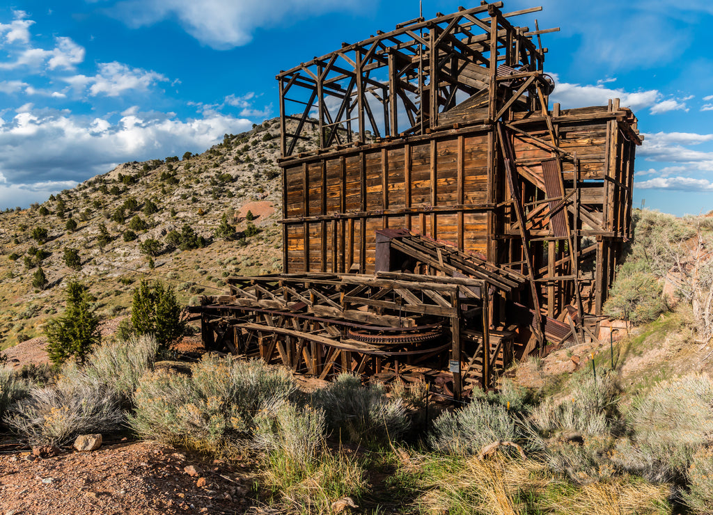 The Historic Aerial Tramway Used by the Abandoned Godbe Mill in Pioche, Nevada, USA
