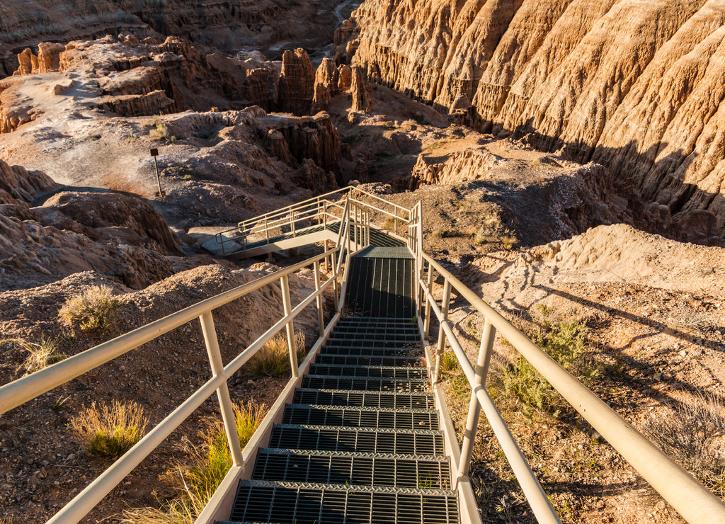 Steel Stairway Leading Down Into Juniper Draw From Miller Point, Cathedral Gorge State Park, Nevada, USA