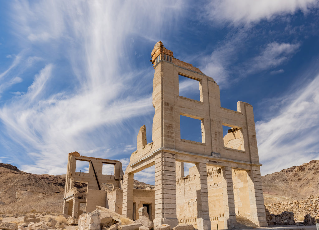 Sunny view of the abandon building in Rhyolite area, Nevada