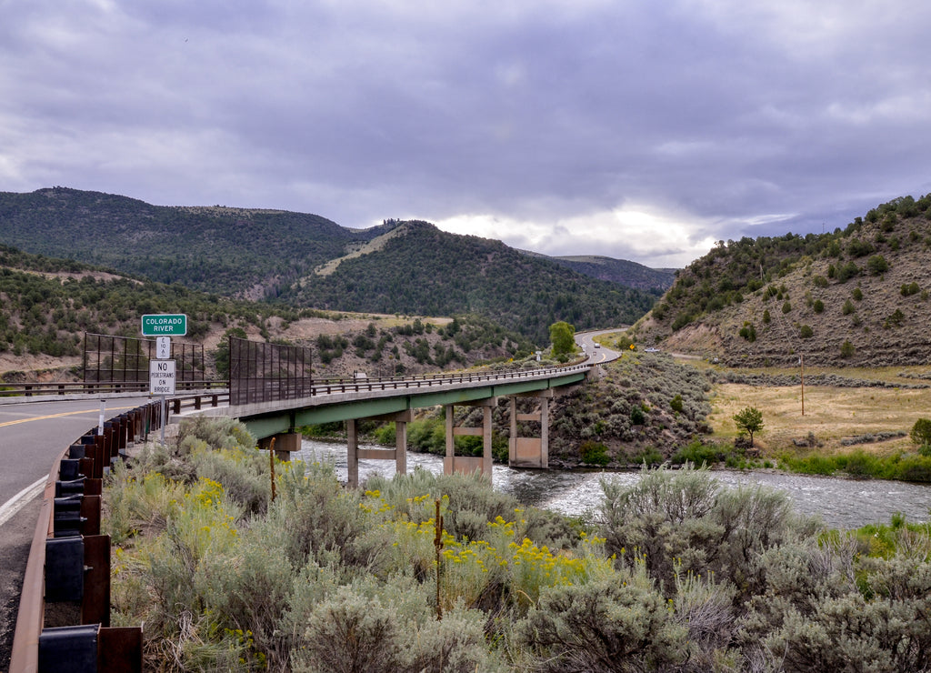 Colorado State Highway 131 crossing upper Colorado river at State Bridge Bond, Grand County, Colorado, USA