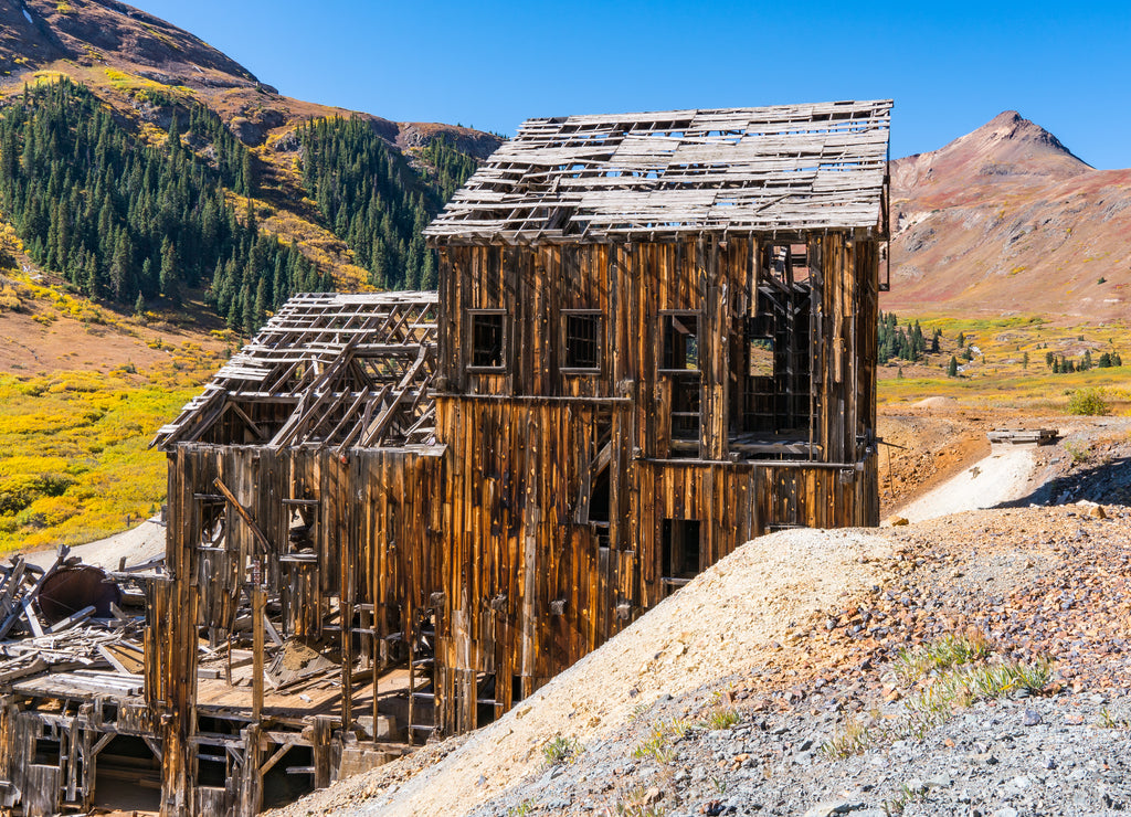 Old abandoned Animas Forks gold and silver mine in the San Juan Mountains of Colorado