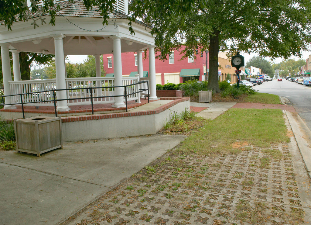 Gazebo on street of Central Georgian town along Highway 22, Georgia