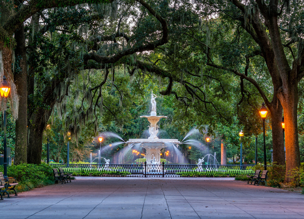 Famous historic Forsyth Fountain in Savannah, Georgia