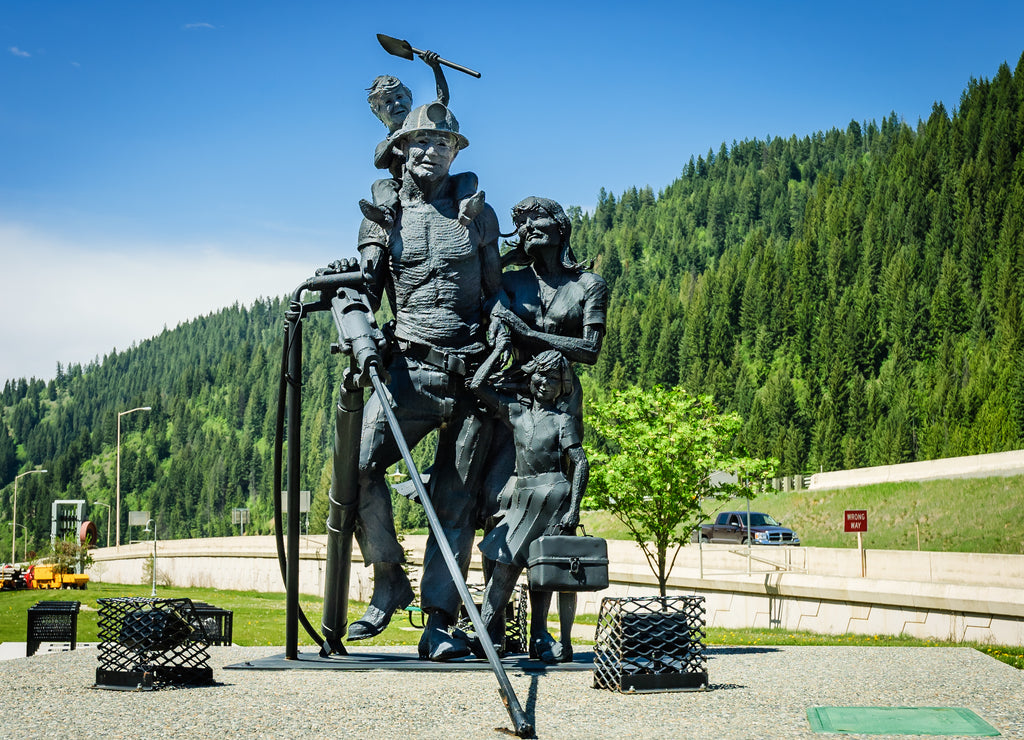 sculpture of Miners family, Wallace, Idaho state, USA