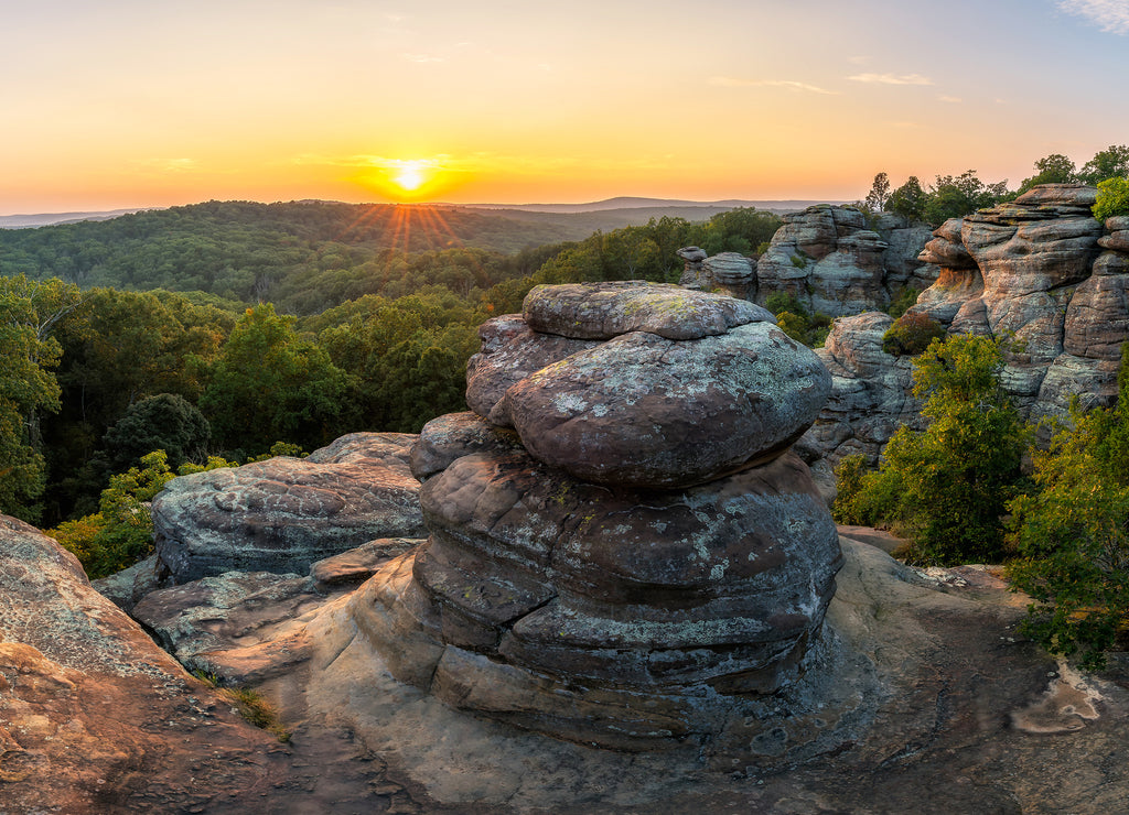 Rock formations and summer sunset, Garden of the God's, Southern Illinois