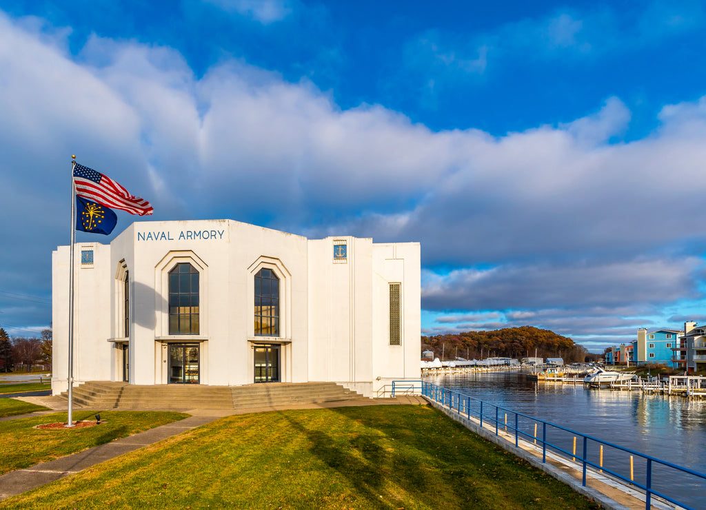 Naval Armory building view in Michigan City of Indiana State
