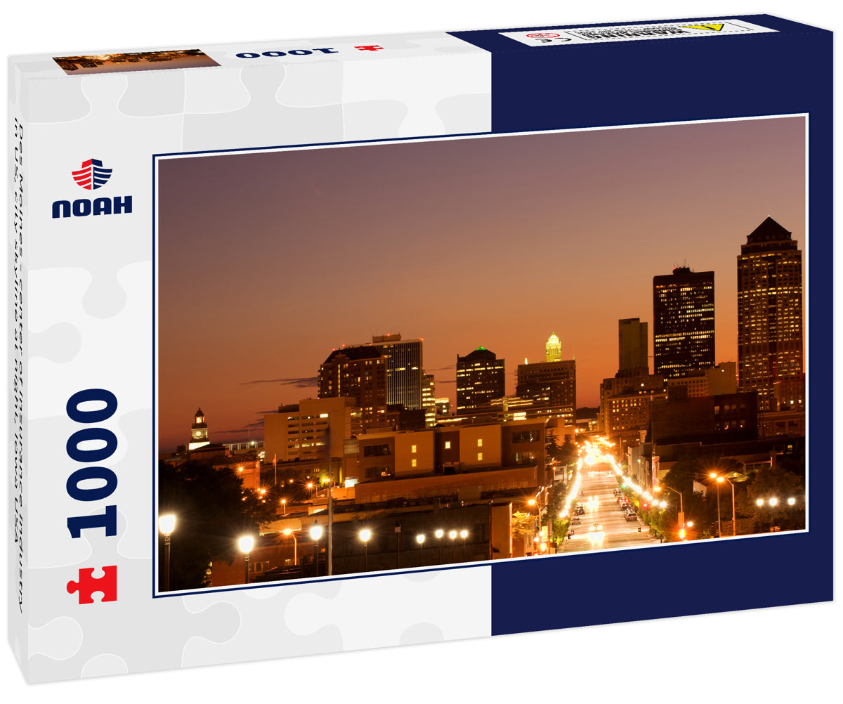 Des Moines - center of insurance industry in US, city skyline at night, Iowa USA