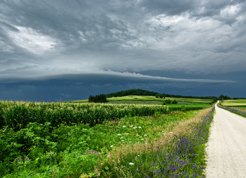 Storm Clouds Over a Country Road, Iowa USA
