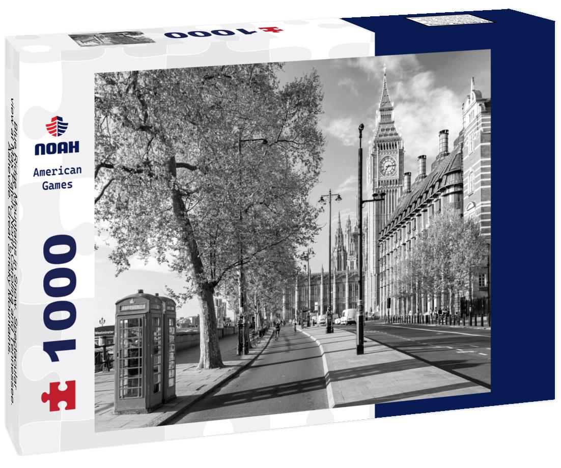 Noah Jigsaw Puzzle Blue Ridge Mountains in Snow. Spectacular view at Max Patch, North Carolina and Tennessee. Asheville. Great Smoky Mountains. Appalachian trails in black white 1000 pieces