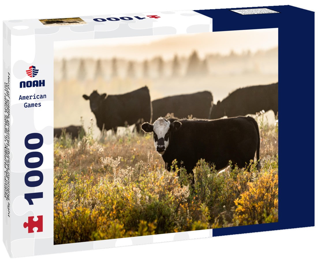 Noah Jigsaw Puzzle Herd of cattle grazing during morning light with light fog and mist in fall colors on ranch lands in Alberta Canada 1000 pieces