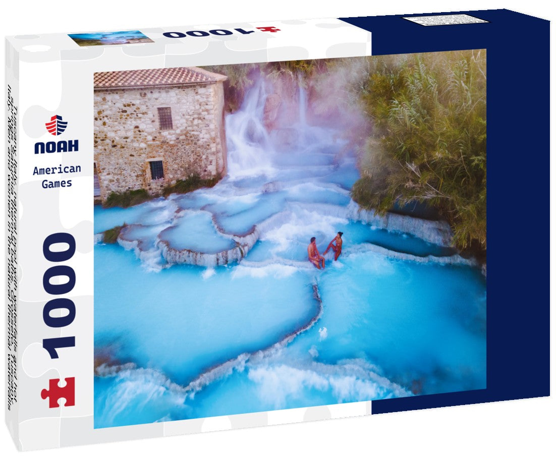 Tuscany Italy, natural pool with waterfalls and hot springs Saturnia thermal baths, Grosseto, Tuscany, Italy. Men and women in the natural thermal waterfalls, couple on vacation in Tuscany, Saturnia 1000pc Puzzle