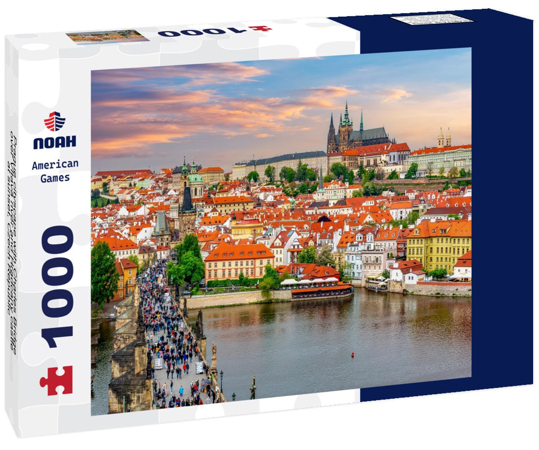Prague cityscape with Charles Bridge over Vltava river and Hradcany castle at sunset, Czech Republic 1000pc Puzzle