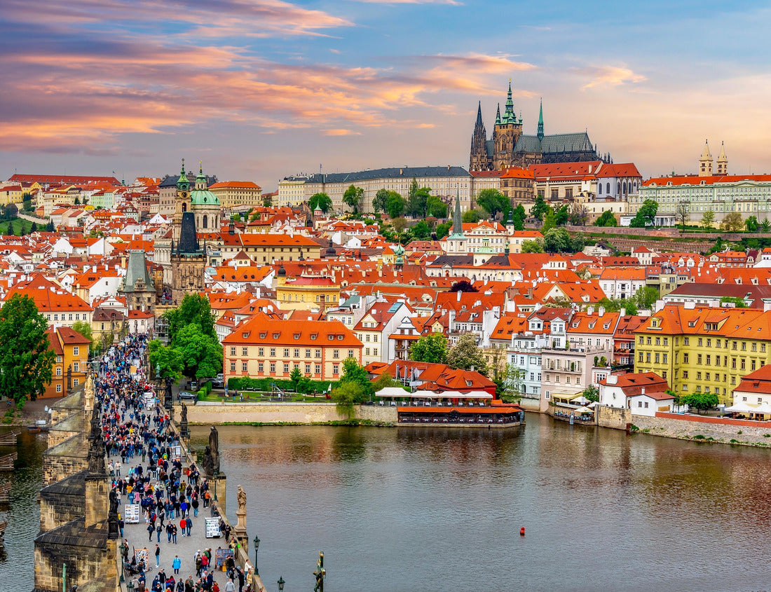 Prague cityscape with Charles Bridge over Vltava river and Hradcany castle at sunset, Czech Republic 1000pc Puzzle