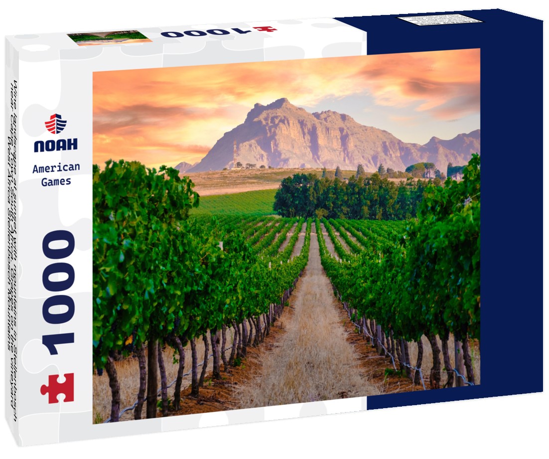 Wine landscape at sunset with mountains in Stellenbosch near Cape Town South Africa. Grapes on the vineyard West Africa Stellenbosch Mountains 1000pc Puzzle