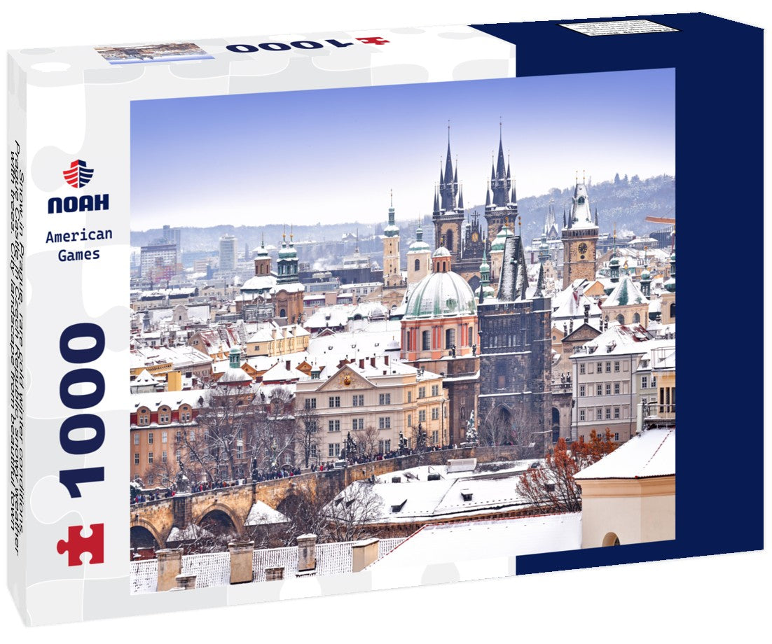 Snow in Prague, rare cold winter conditions. Prague Castle in Czech Republic, snowy weather with trees. City landscape from beautiful town 1000pc Puzzle