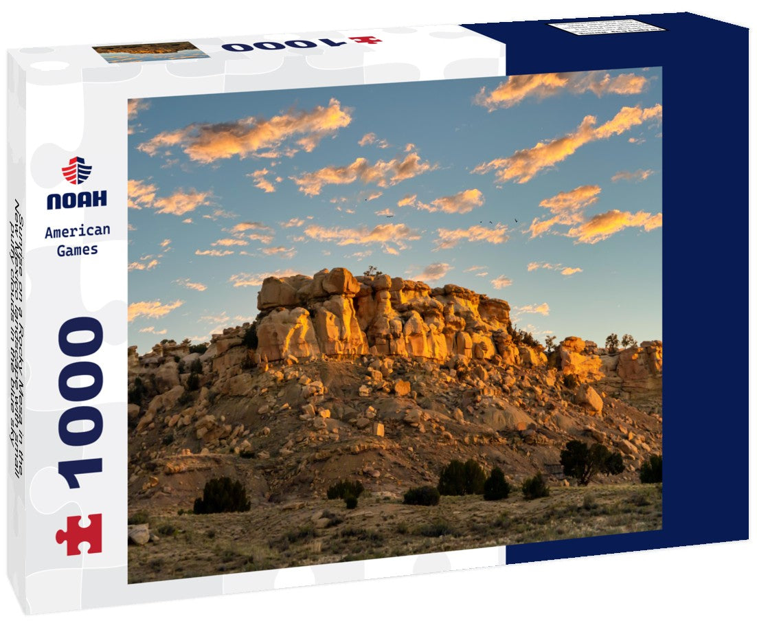 Sunrise on a Rocky Mesa in the New Mexico landscape with small puffy clouds in the blue sky 1000pc Puzzle